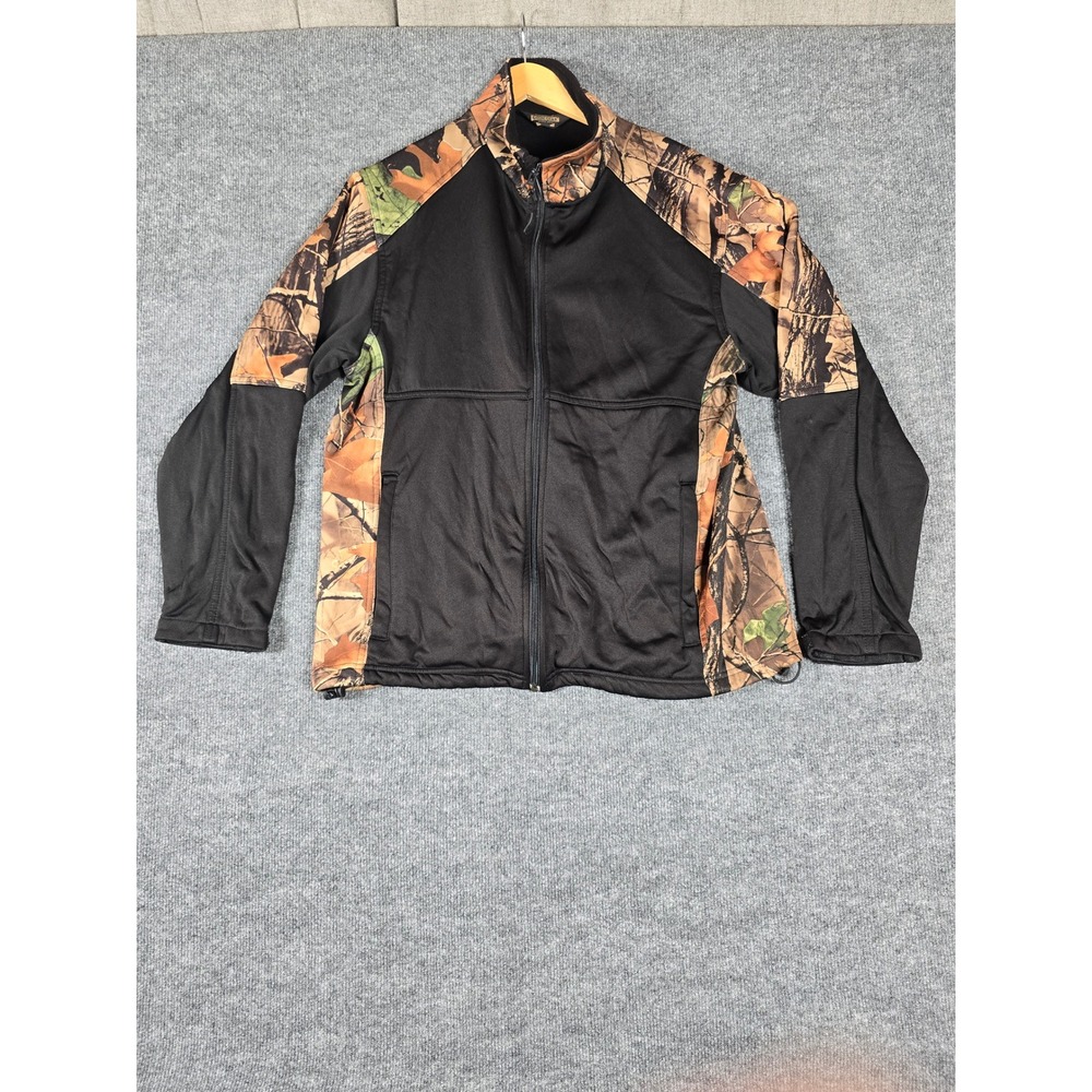 Guide Gear Mens Camo Fleece Lined Jacket Black Orange Leaf Print Full Zip Size L